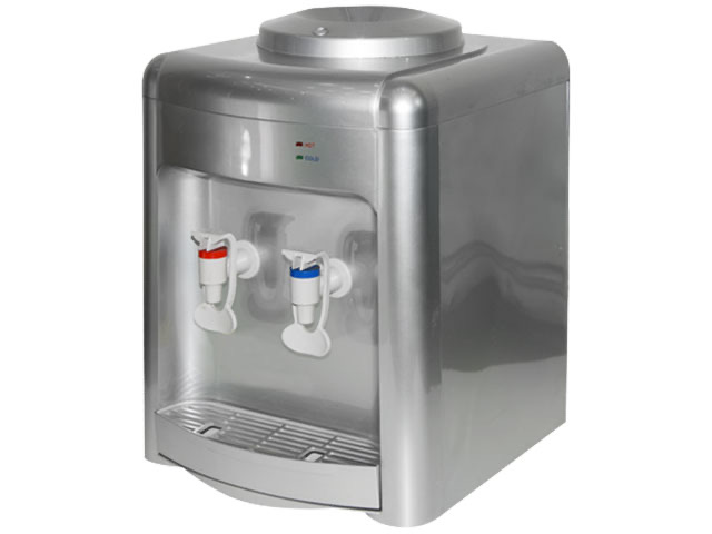 Dispensador de sobremesa plateado con dos llaves